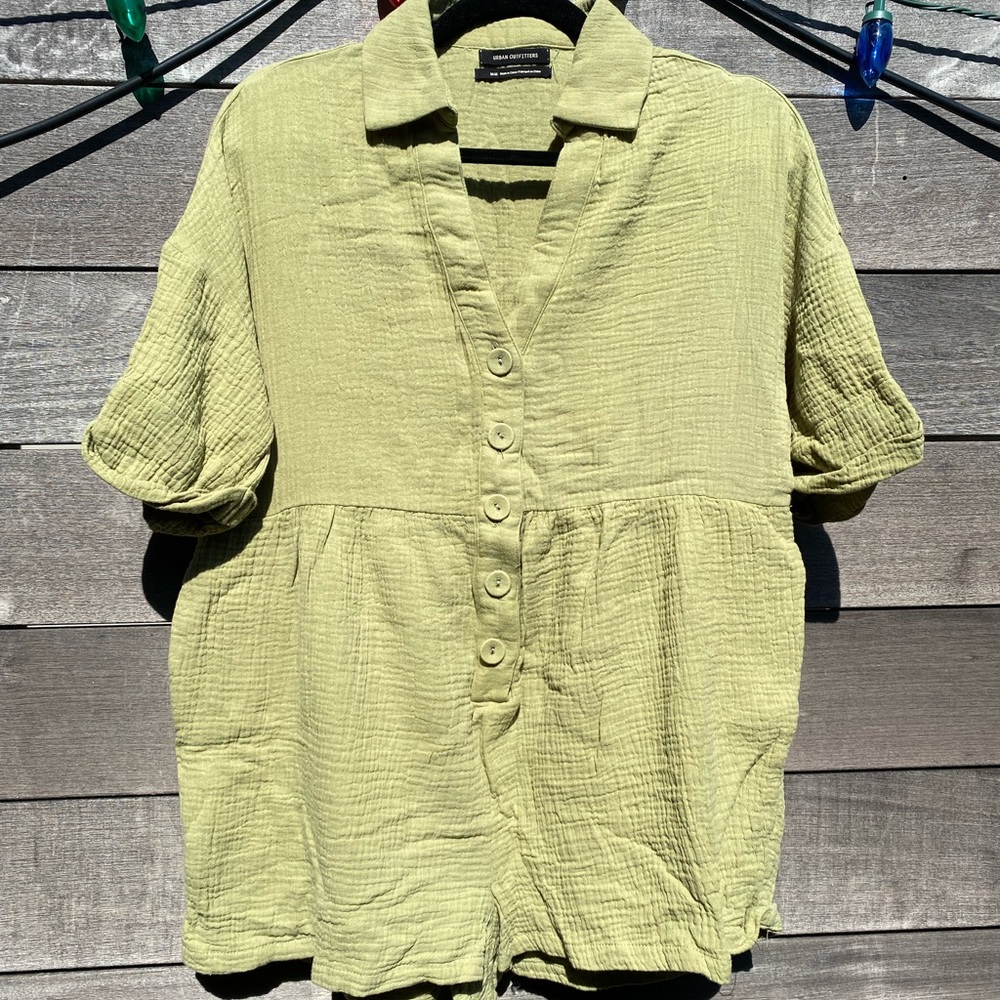 Urban Outfitters Button Front Romper in Green